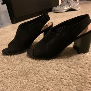 Black open toe clog heels women size 9.5